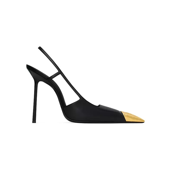 Saint Laurent 'Jeanne' Black Leather Slingback Stiletto Pumps Size 7 - Picture 1 of 6